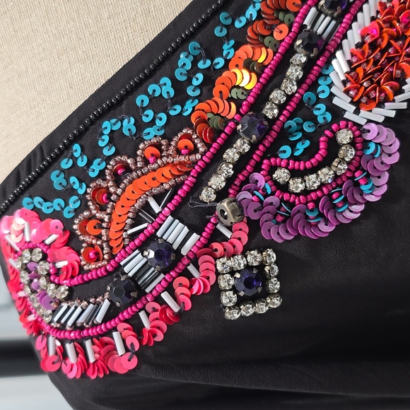 Boho Embellished Sheer Black Tunic Top – Vibrant Embroidery & Rhinestone Detail - Picture 5 of 8